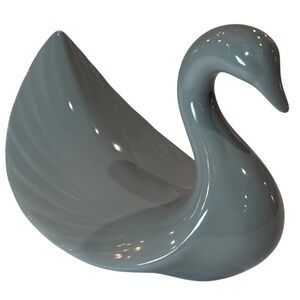 Vintage Gray Ceramic Swan Figurine Mid Century Modern Trinket Dish Decor